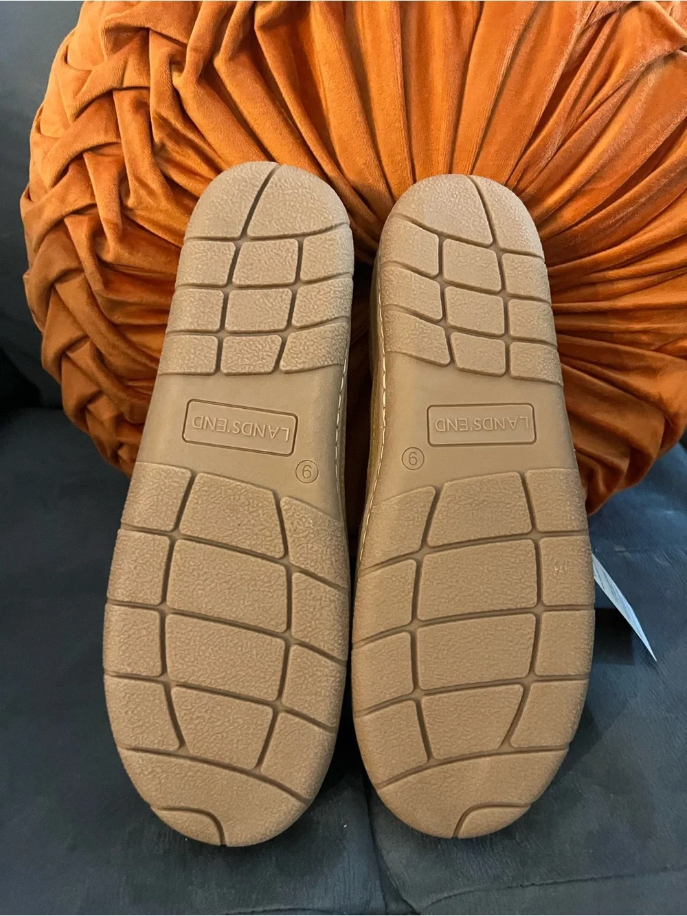 Lands' End Chestnut Brown Suede Shearling-Lined Moccasin Slippers